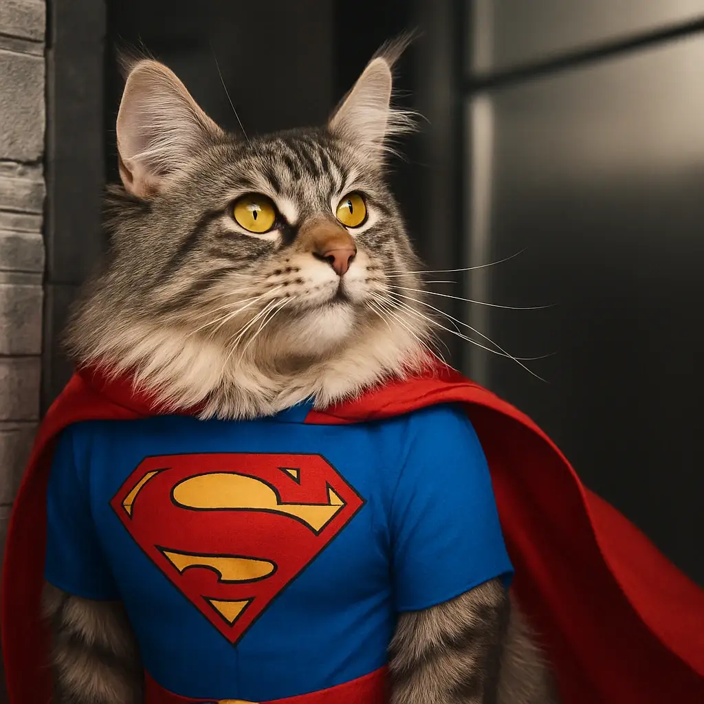 superhero cat AI generated portrait photo