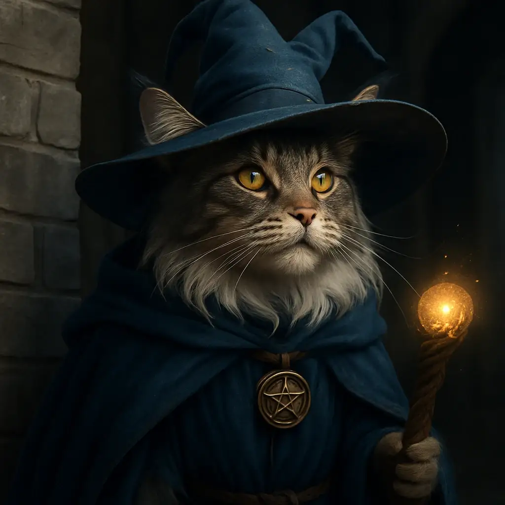 wizard cat AI generated portrait photo
